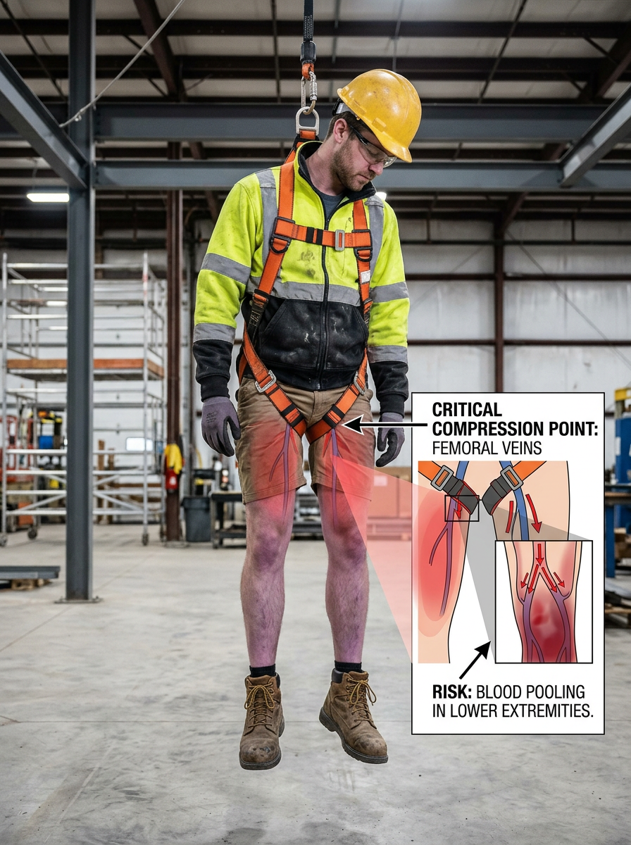 Worker Suspended form Safety Harness Demonstrating Orthostatic Intolerance. 