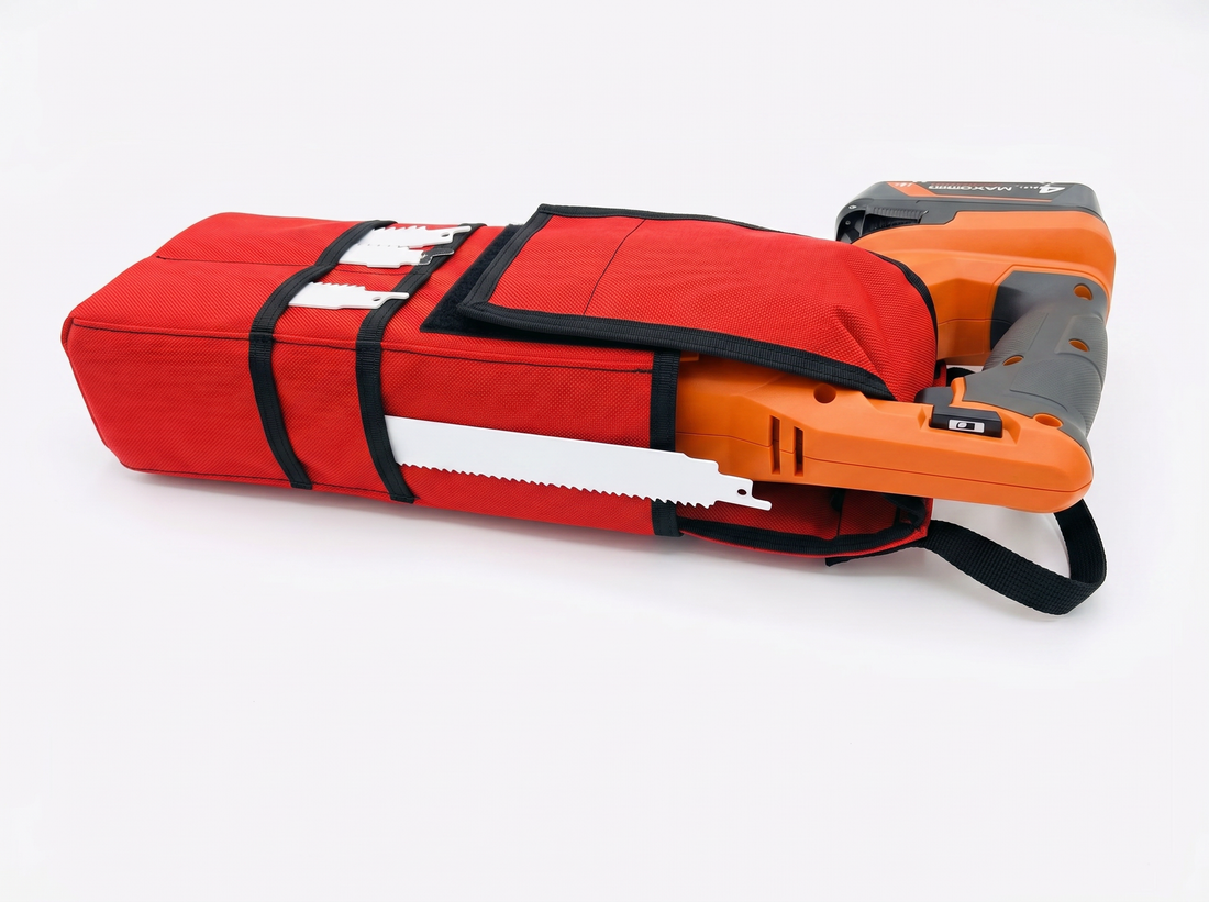 Sawzall Pro Holster — heavy‑duty padded reciprocating saw carrier with dense foam interior and polycarbonate backplate.
