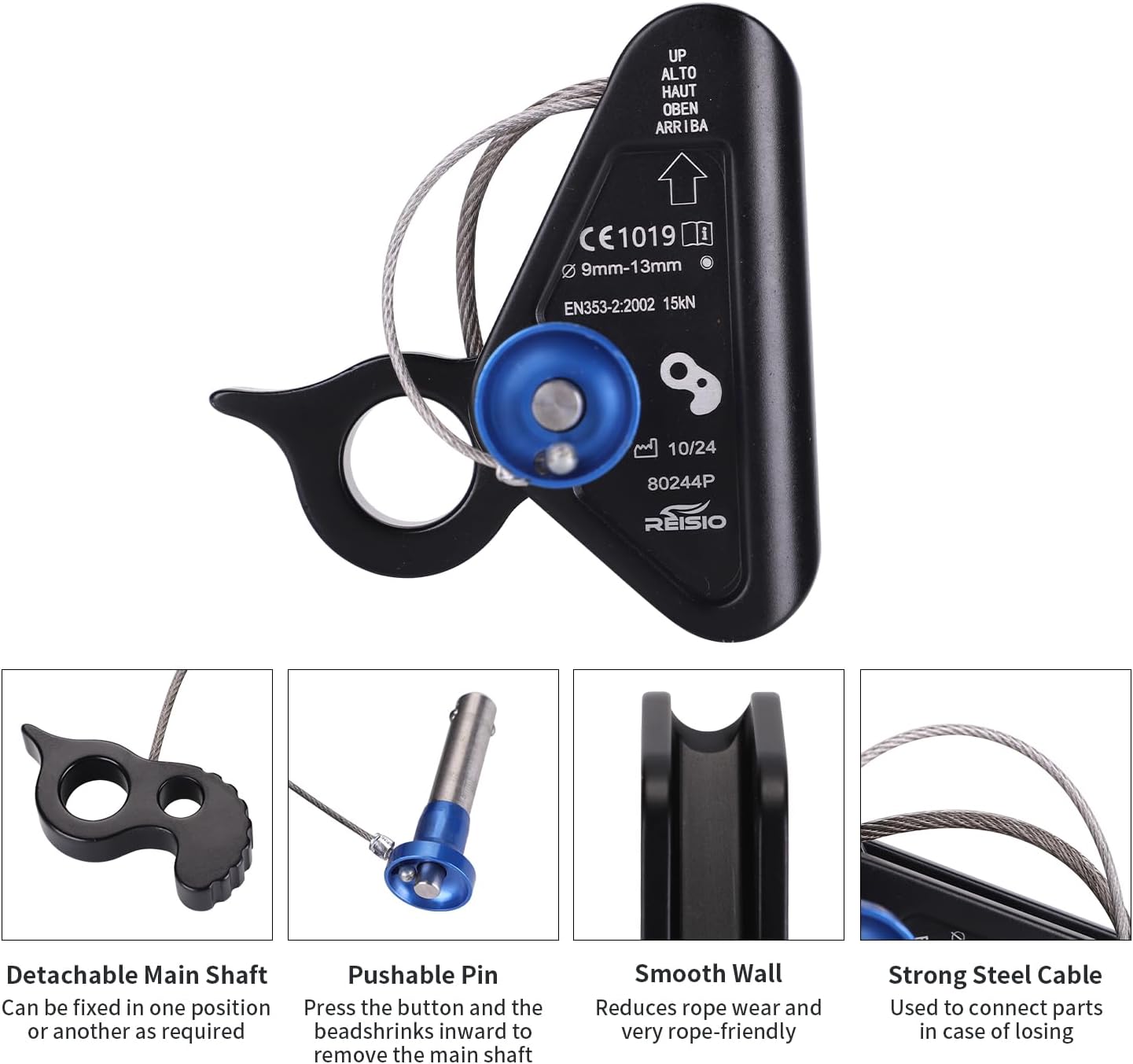 15KN Detachable Rope Grab Ascender,11-13 MM Rope Flip Line Climbing Ascender for Rock Climbing, Tree Climbing and Rescue Mountaineering Tree Arborist Caving