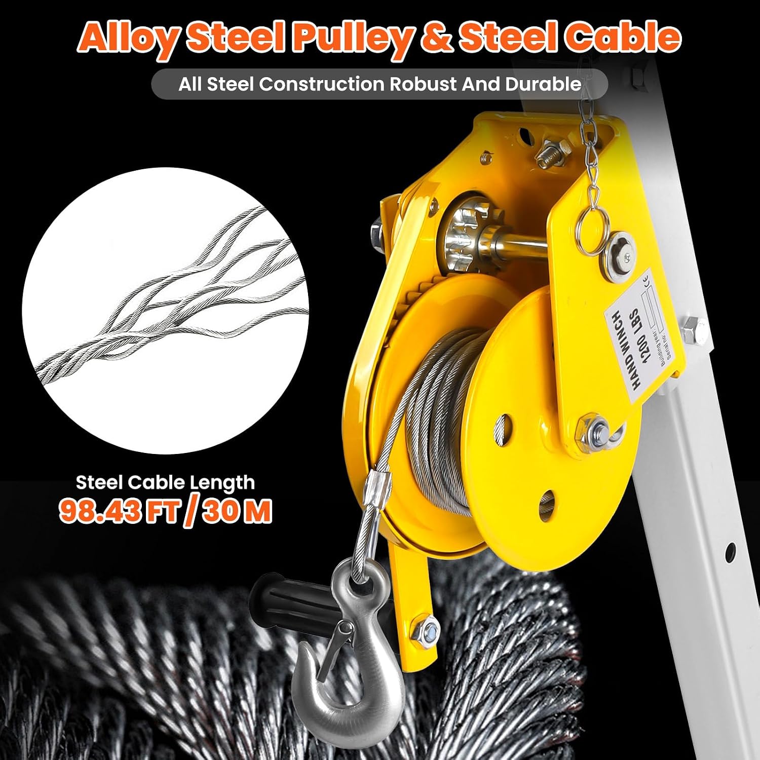 3000lbs Confined Space Tripod Kit, 3000 Lbs. Winch, Adjustable 7' Legs & 98' Cable, Steel Confined Space Rescue Tripod with 33' Fall Protection/Harness/8' Protection Chain for Confined Spaces Safety