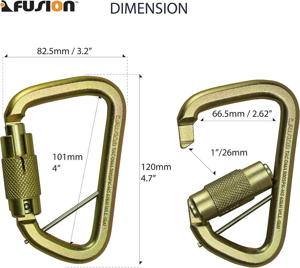 60 KN Fusion Tacoma D Shaped Triple Lock Alloy Steel Carabiner