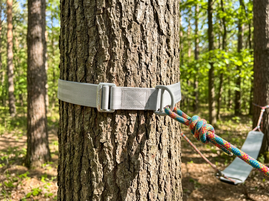 Adjustable 7,000 lb. Rigging Strap with Steel D‑Ring — Tree‑Safe Anchor for Swings, Slacklines & Rigging (5 ft & 8 ft)