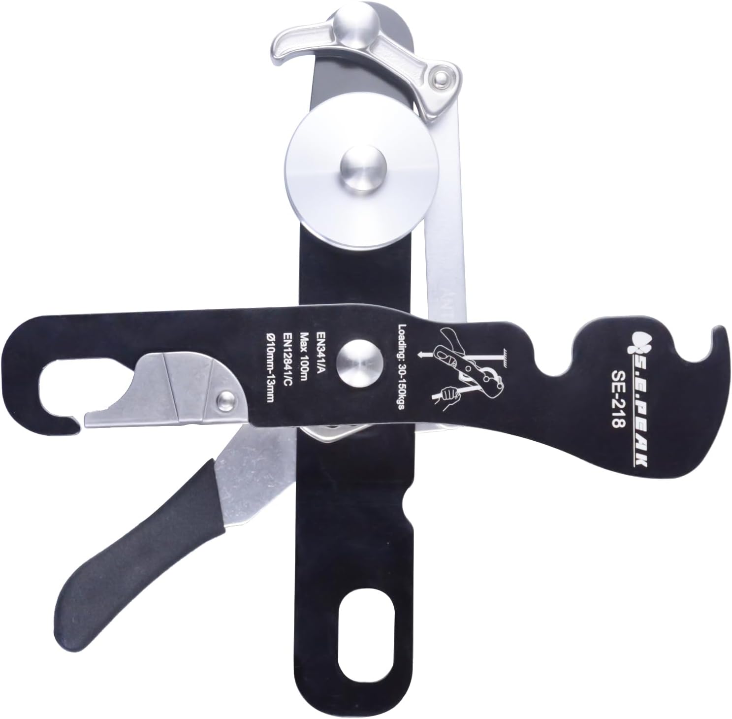 CE Certified Climbing Double Stop Descender Self-Braking Self-Locking Rappelling Belay Devices for 10-12.5mm Rope for Rescue & Arborist, Hand Control