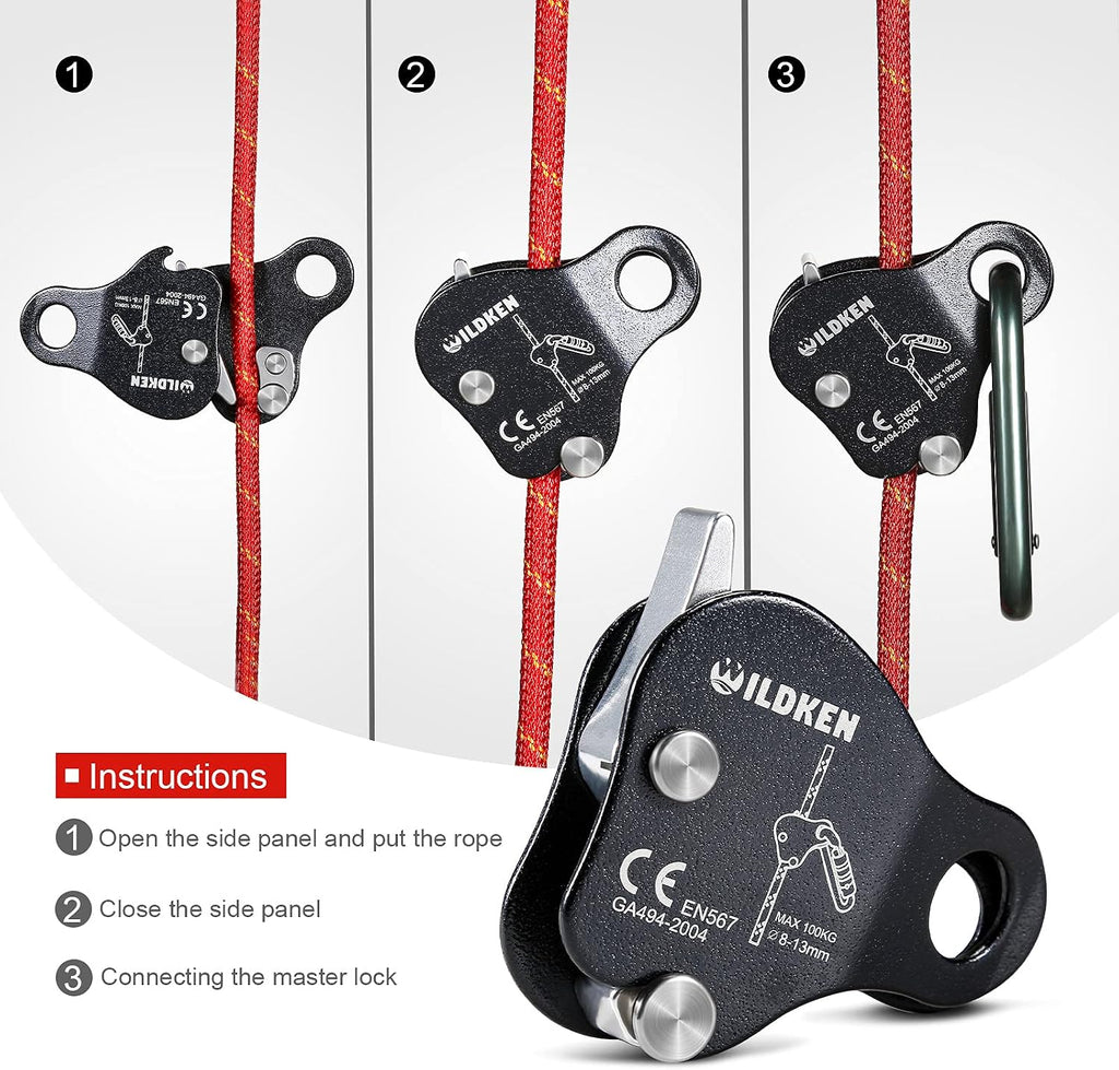 Climbing Ascender Fall Protection Belay Device Climbing Rope Grab for Rock Climbing Mountaineering Tree Arborist Expedition Caving Rescue Aerial Work