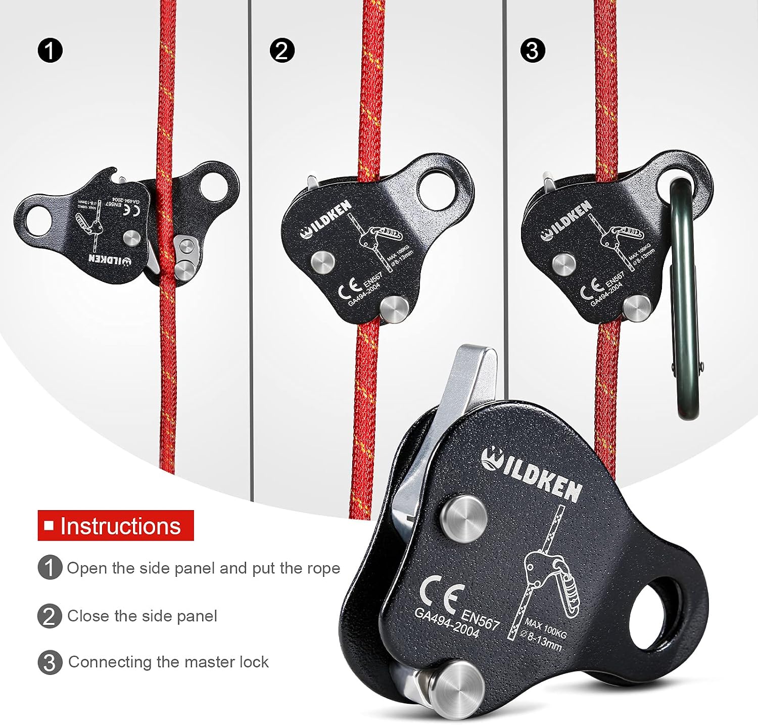 Climbing Ascender Fall Protection Belay Device Climbing Rope Grab for Rock Climbing Mountaineering Tree Arborist Expedition Caving Rescue Aerial Work