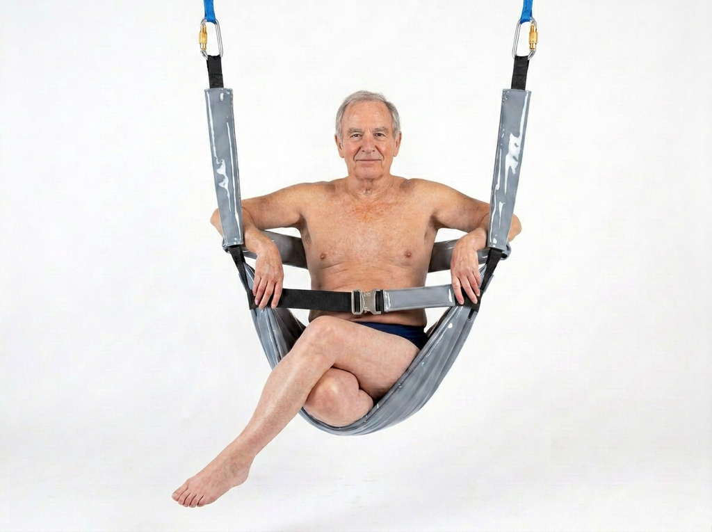 ComfortLift™ Pool Access Swing Seat — Wide 36" PVC‑Reinforced Sling with 5‑Point Support & Foam‑Stabilized Base