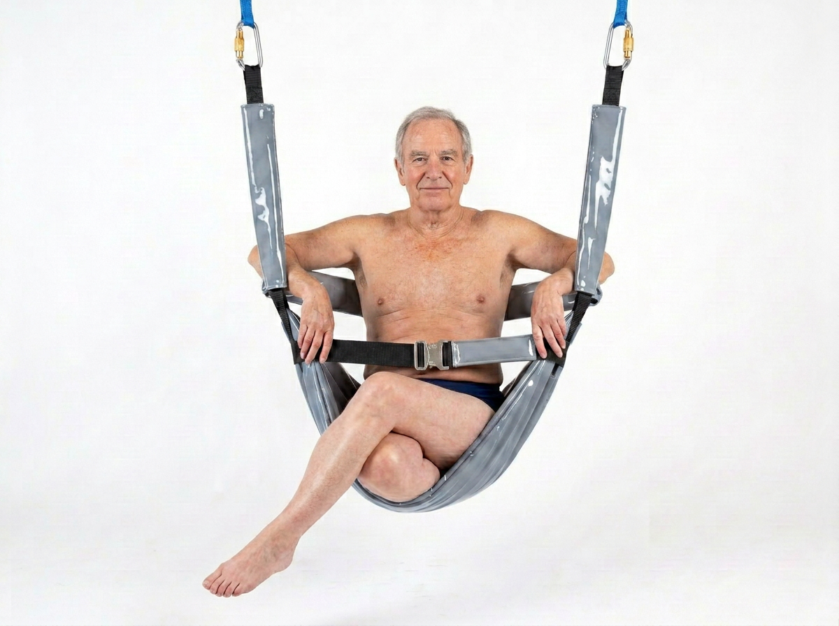 ComfortLift™ Pool Access Swing Seat — Wide 36" PVC‑Reinforced Sling with 5‑Point Support & Foam‑Stabilized Base