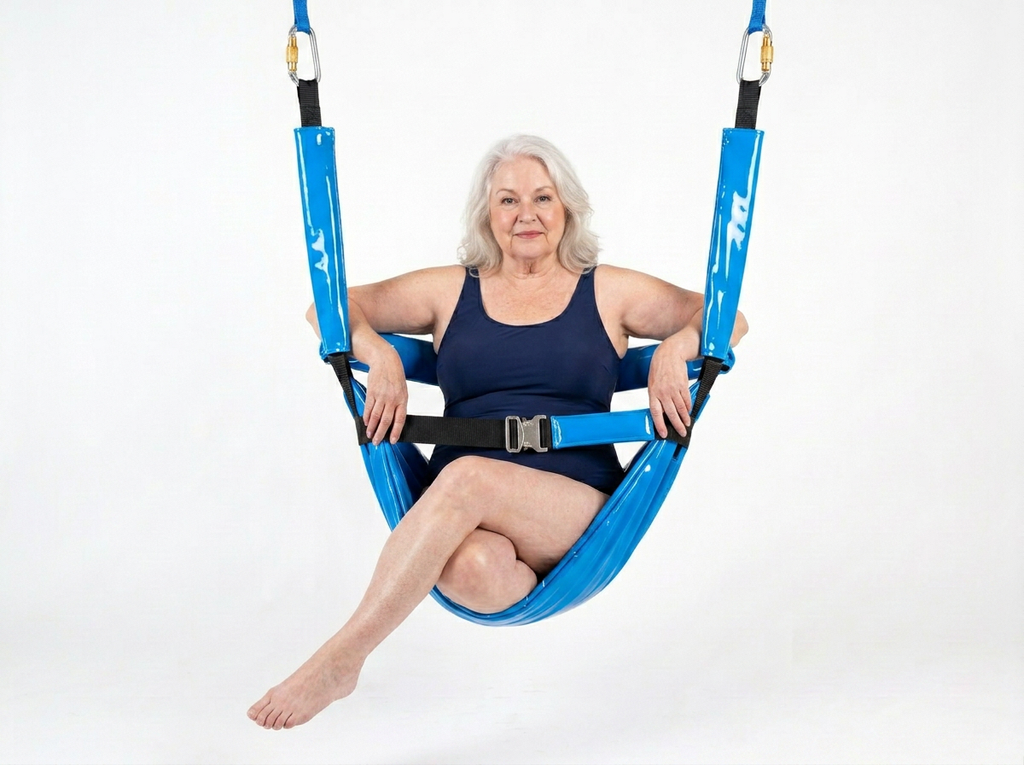 ComfortLift™ Pool Access Swing Seat — Wide 36" PVC‑Reinforced Sling with 5‑Point Support & Foam‑Stabilized Base