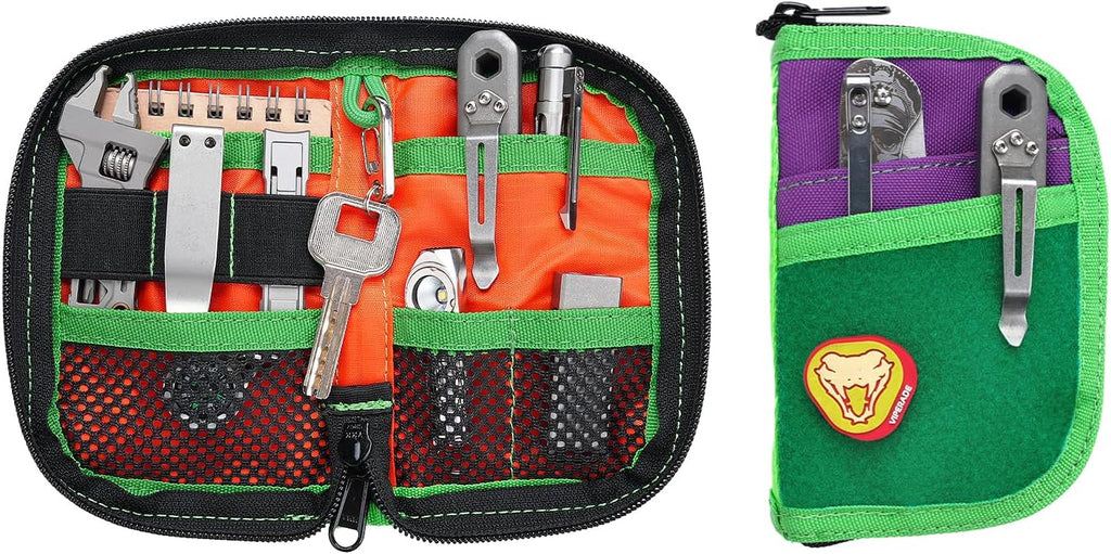 EDC Pouch Small Pocket Tool Pouch with 10 Compartments, Men's Pocket Organizer for Multitools, EDC Organizer with Patches Area for DIY