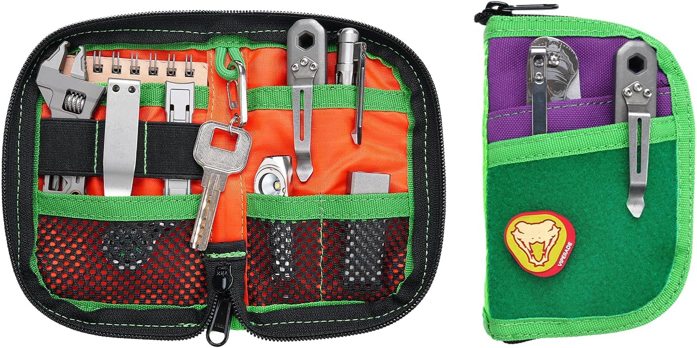 EDC Pouch Small Pocket Tool Pouch with 10 Compartments, Men's Pocket Organizer for Multitools, EDC Organizer with Patches Area for DIY