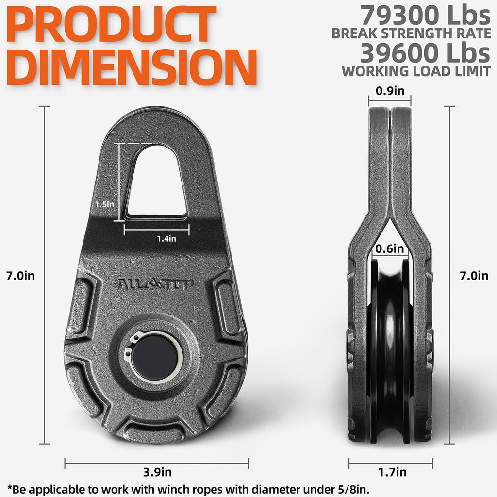 Forged Snatch Block (18 Ton Work Load) Extreme Recovery Winch Pulley System for Synthetic Rope or Steel Cable