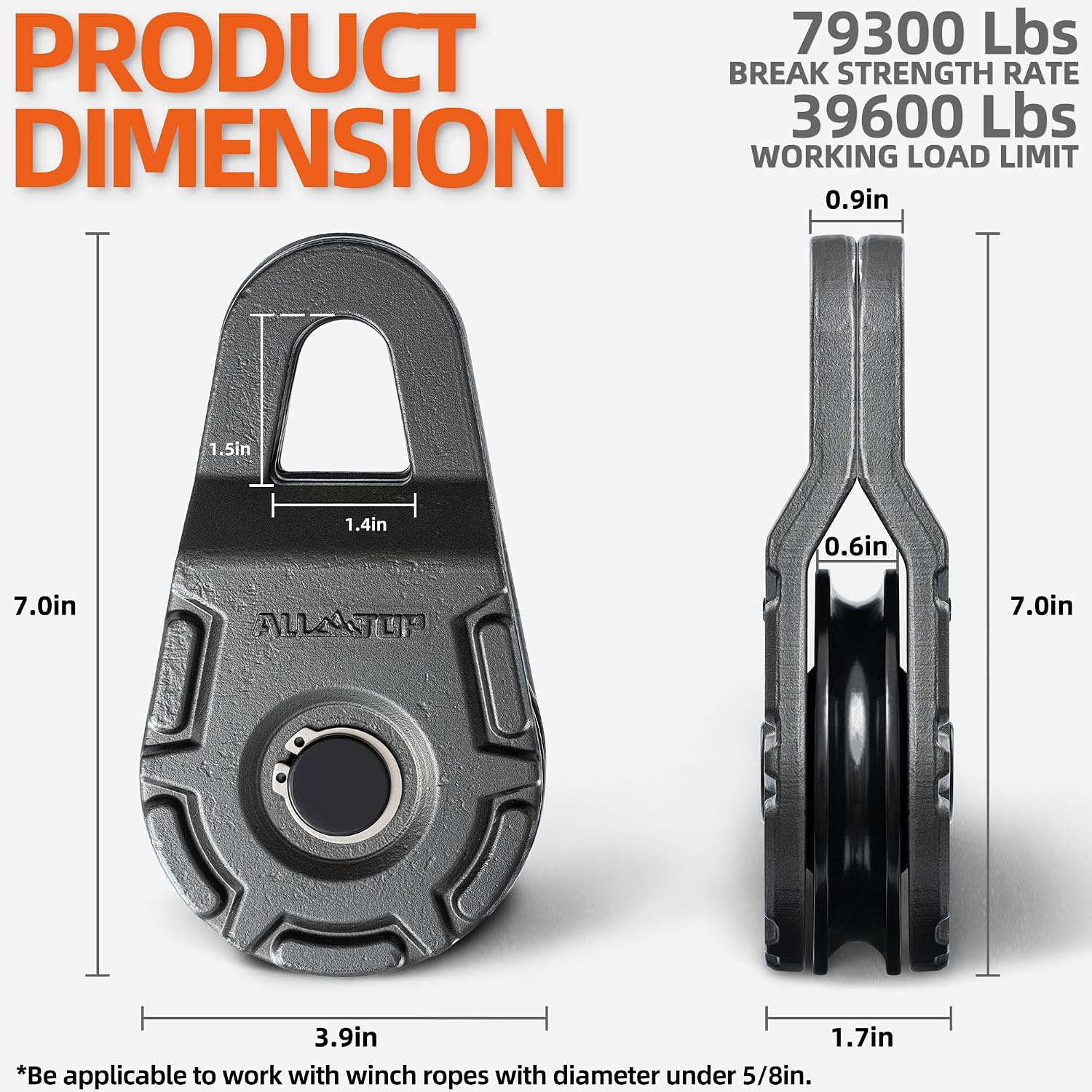 Forged Snatch Block (18 Ton Work Load) Extreme Recovery Winch Pulley System for Synthetic Rope or Steel Cable