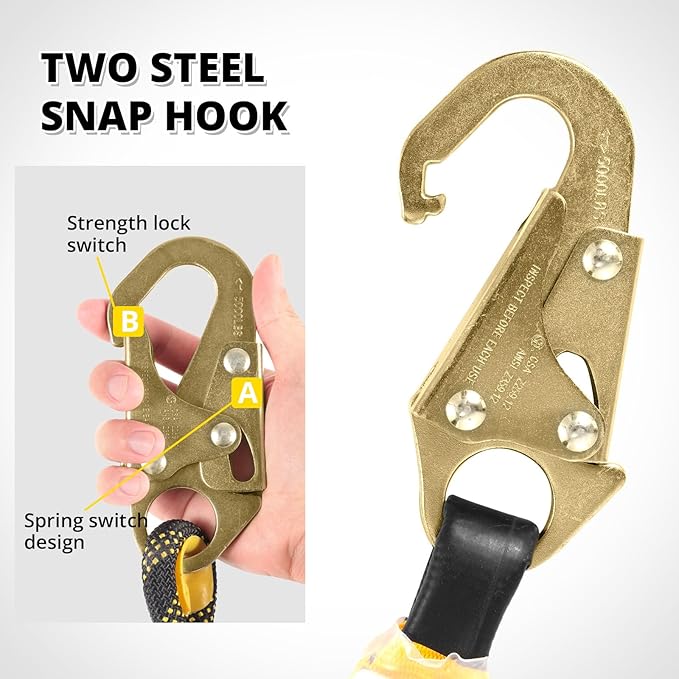 Horizontal Lifeline with Shock Absorber and Snap Hooks -HHL - Roofers Safety Harness Fall Protection