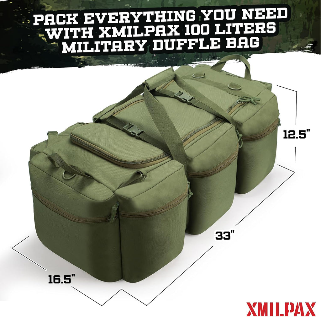 Large Military Duffle Bag Deployment Duffel Bag Sports Equipment Travel Luggage Bag with Detachable Backpack Straps