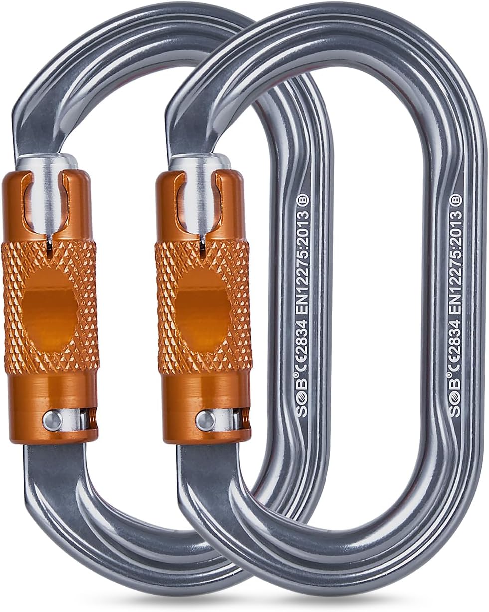 Auto Locking Climbing Carabiner Clips, Heavy Duty Asymmetrical Carabiner Connector Used for Rappelling Gear Rescue