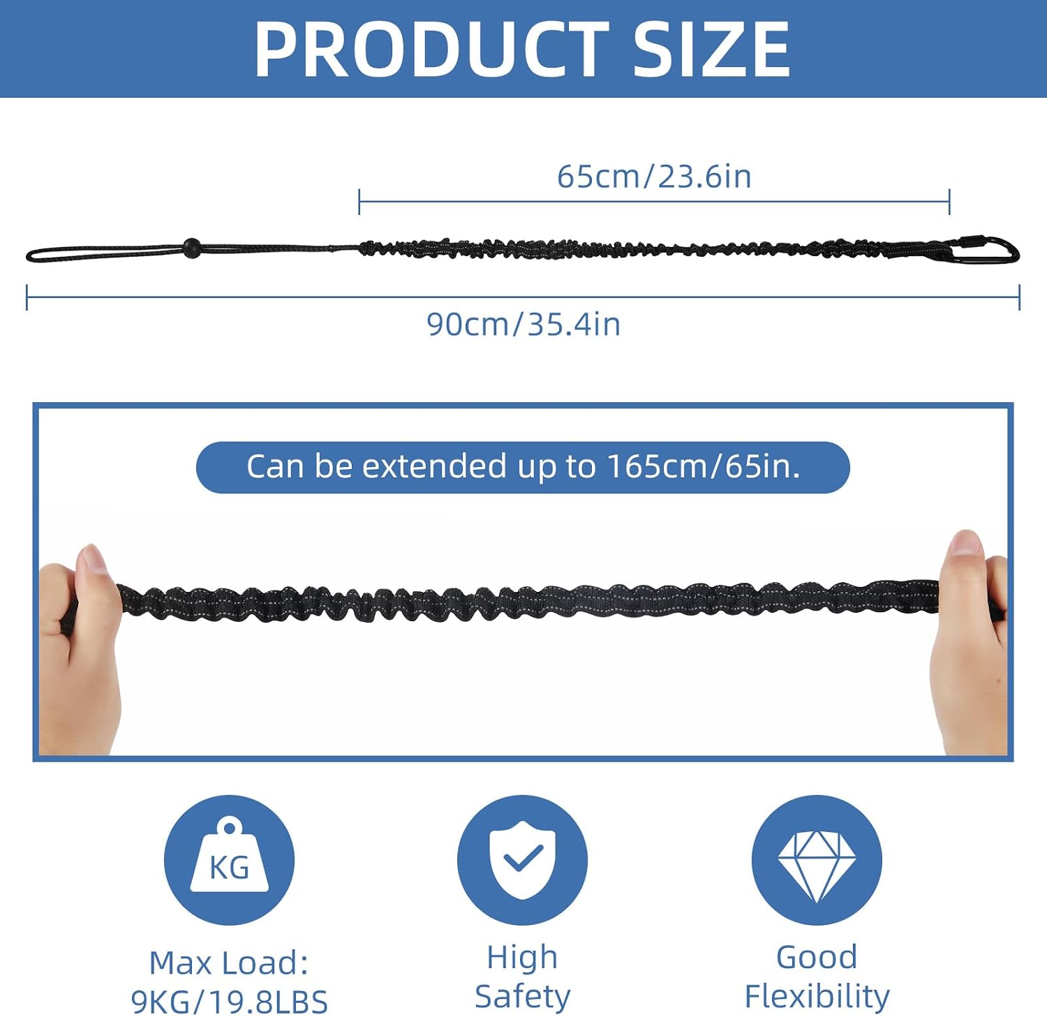 Safety Tether Tool Lanyard, Standard Length Safety Tool Leash Fall Protection Tether with Screw Lock Carabiner & Adjustable Loop End.