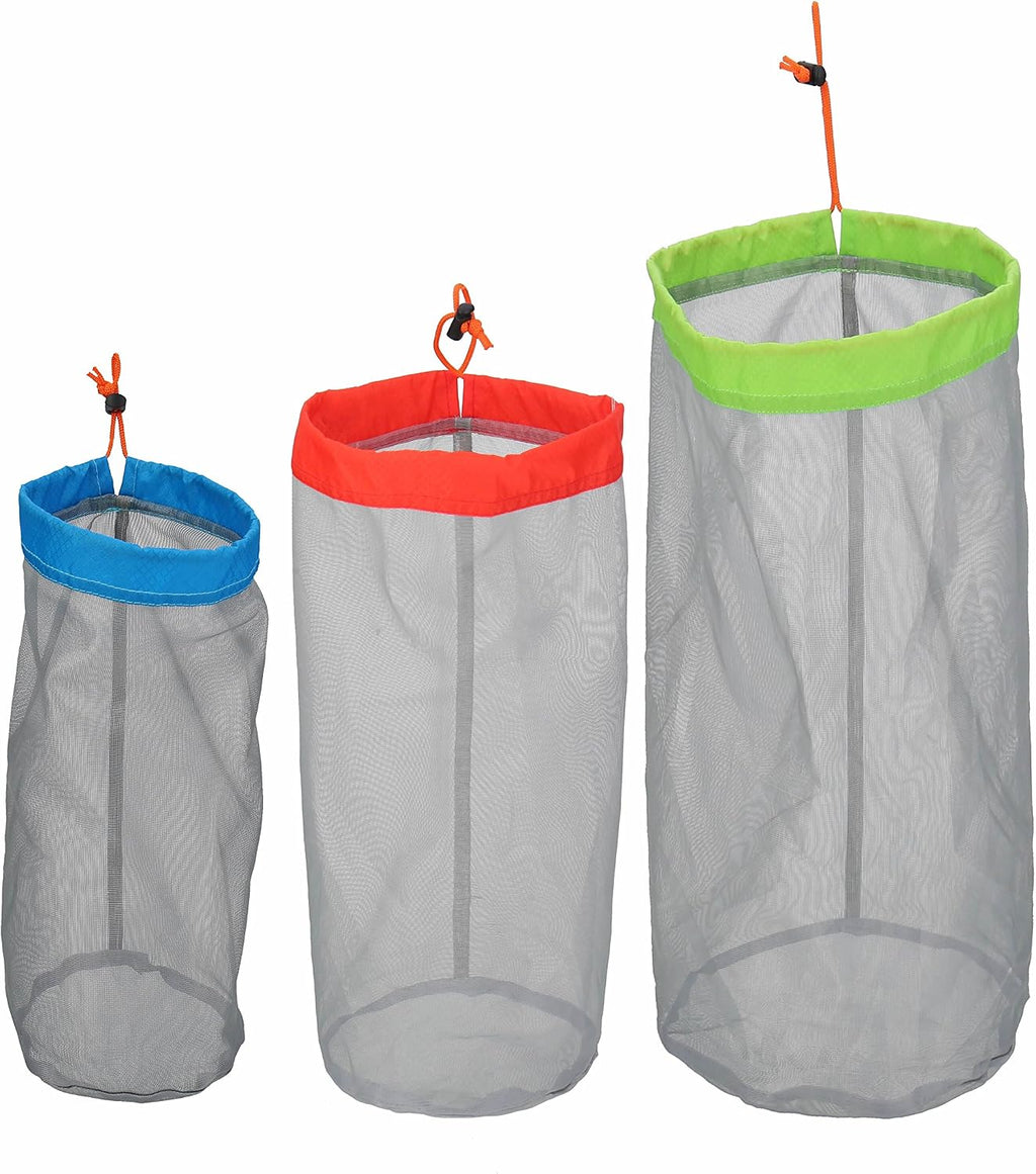 See-through Mesh Stuff Sack Ditty Bags, Nylon Drawstring Storage Pouch Bags for Camping Travel Hiking, Set of 3