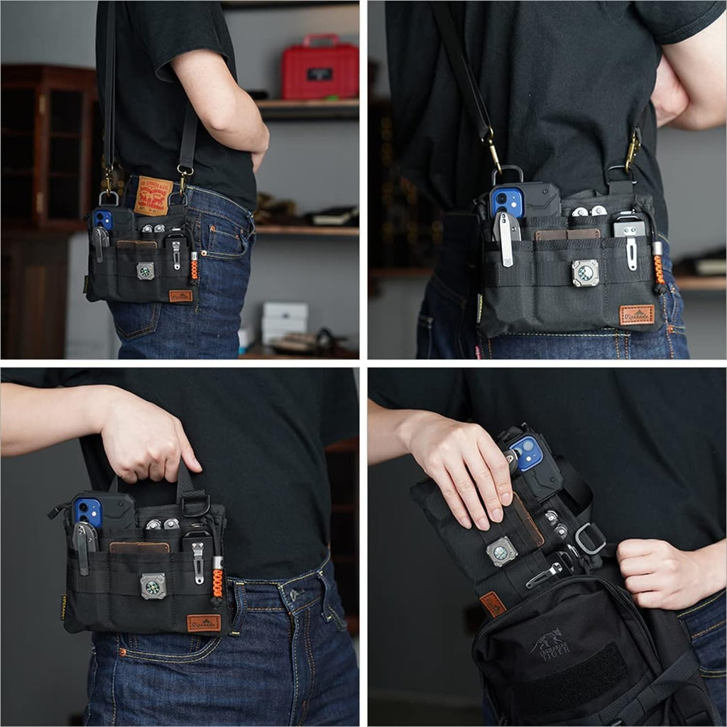 Slim EDC Pouch with 7 Pockets, Mens Pocket Organizer Multitool Pouch, Mini Crossbody Messenger Bag