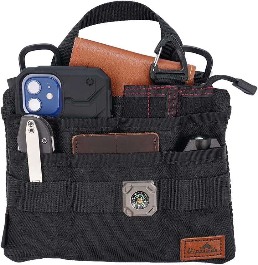Slim EDC Pouch with 7 Pockets, Mens Pocket Organizer Multitool Pouch, Mini Crossbody Messenger Bag