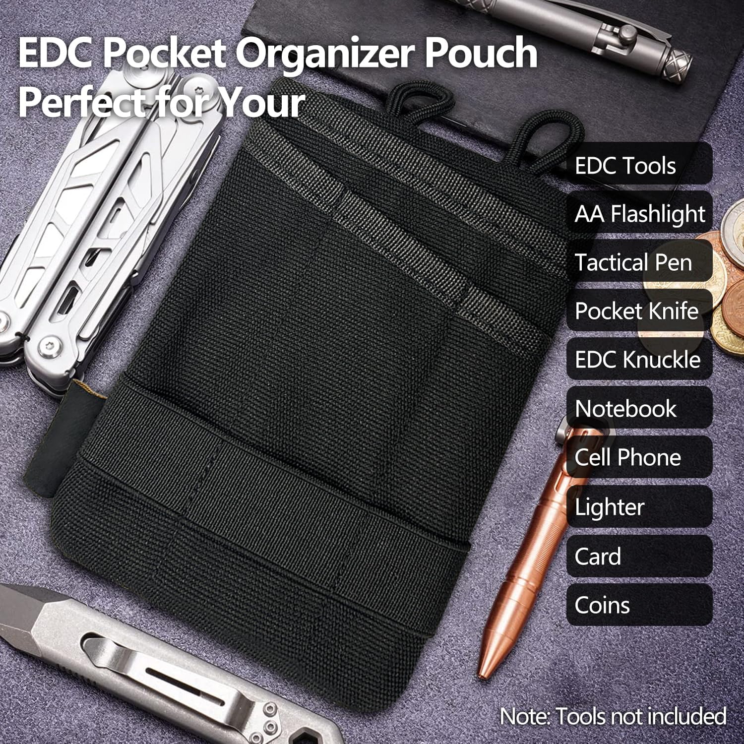 Small EDC Pocket Pouch - EDC Organizer Pouch with 4 Pockets for Men, Mini Pocket Tool Pouch for Knife/Flashlight/Tactical Pen - Men's Mini Tool Pouch