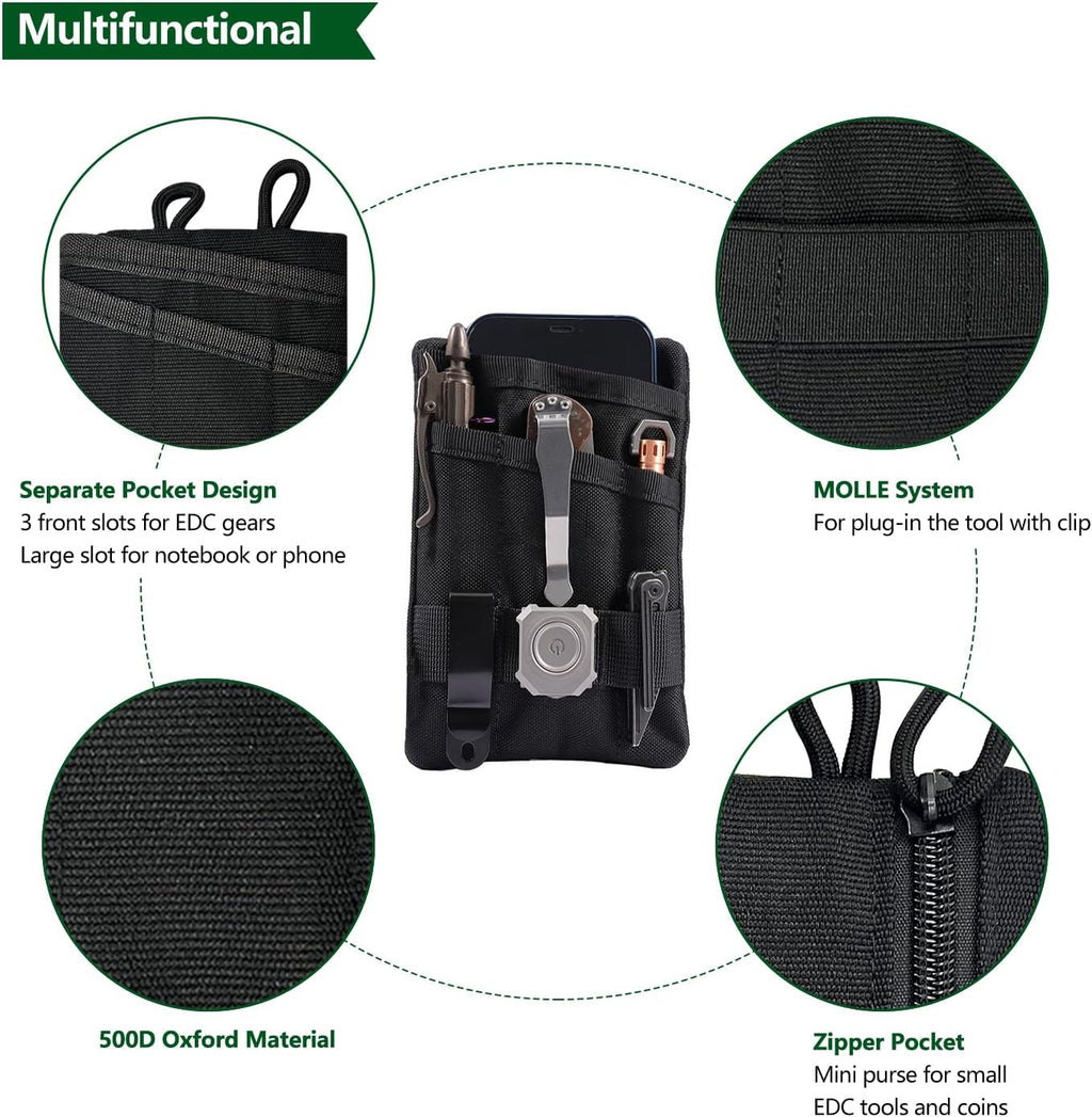 Small EDC Pocket Pouch - EDC Organizer Pouch with 4 Pockets for Men, Mini Pocket Tool Pouch for Knife/Flashlight/Tactical Pen - Men's Mini Tool Pouch