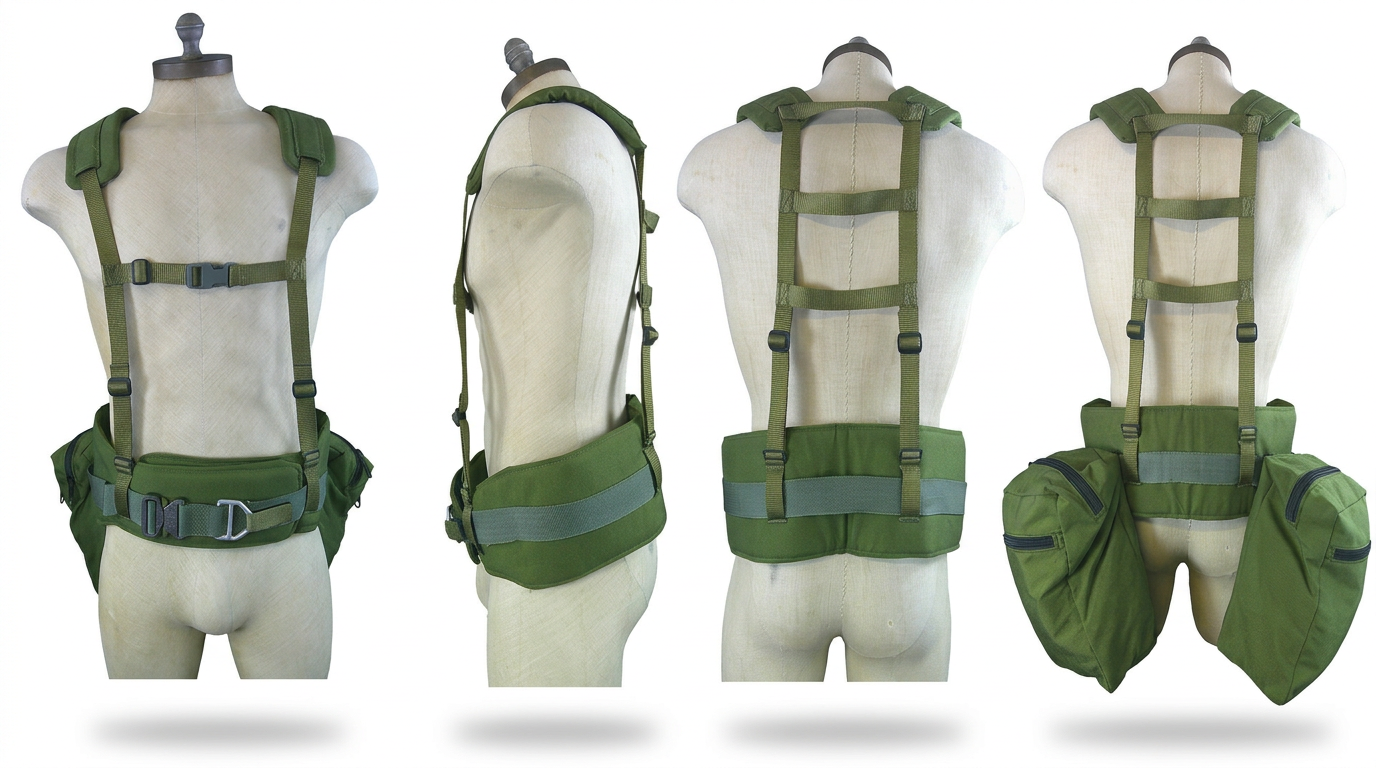 The Ravin Load‑Bearing Backbrace Harness combines a heavy‑duty padded back brace belt with a fully integrated H‑harness suspender system