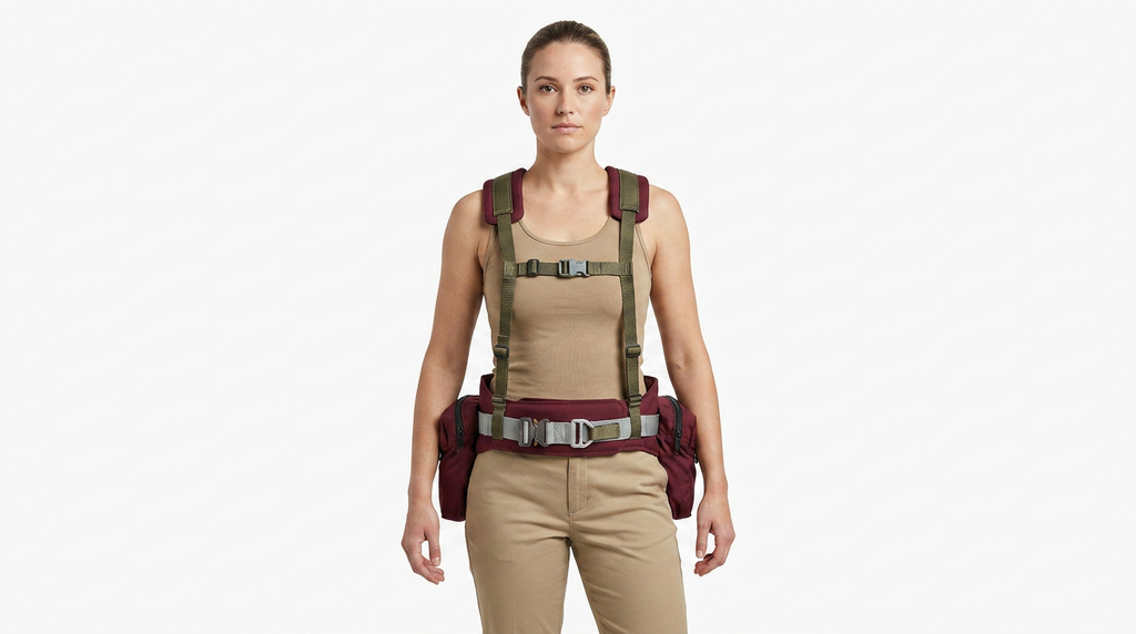 The Ravin Load‑Bearing Backbrace Harness combines a heavy‑duty padded back brace belt with a fully integrated H‑harness suspender system
