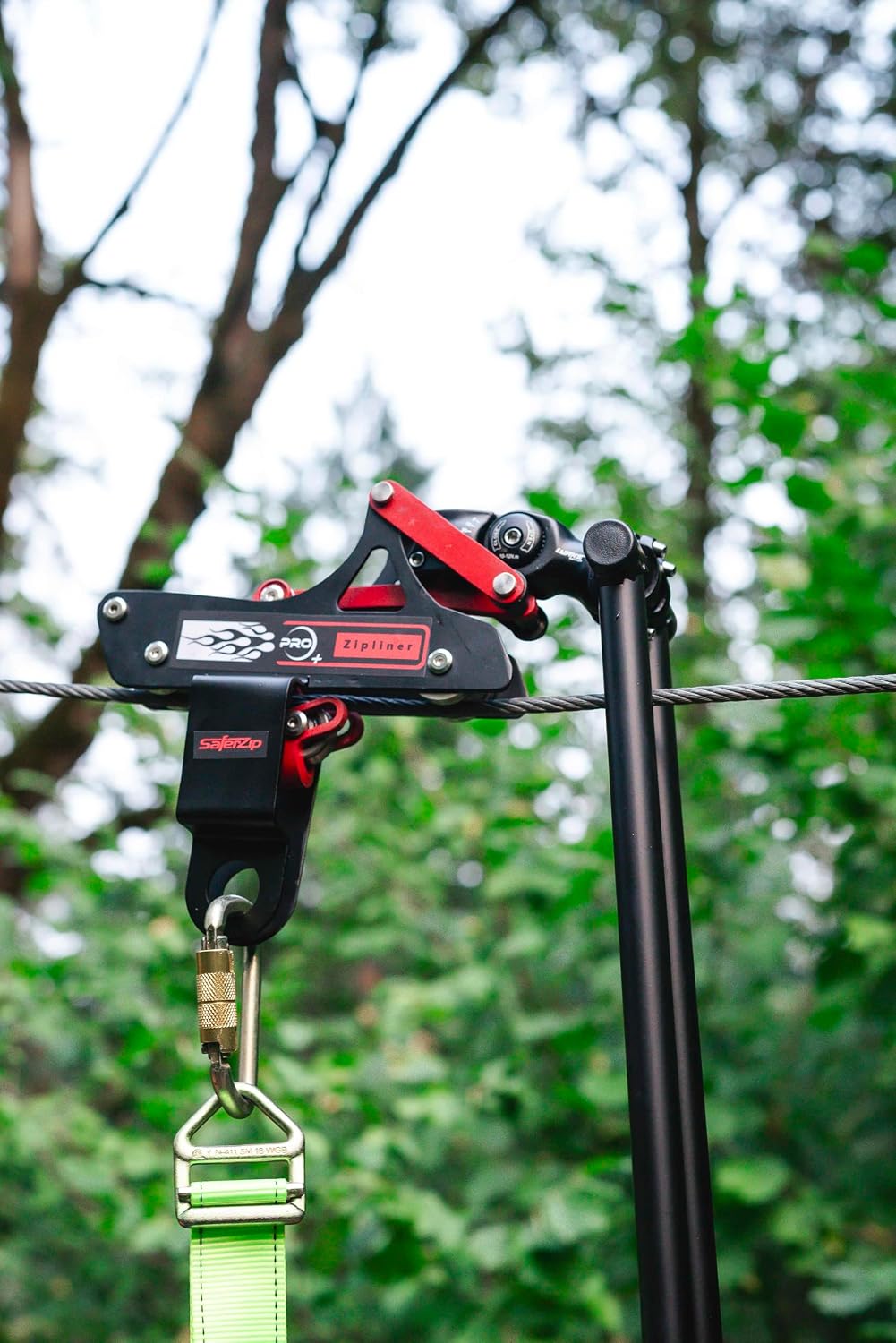 Zip line Trolley Brake Pro (Bundle) - Includes Trolley, Carabiner, Lanyard and Harness