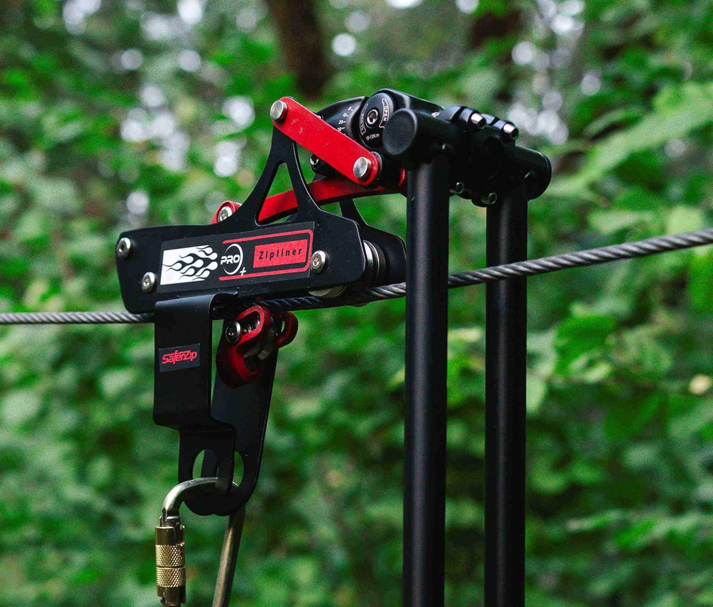 Zip line Trolley Brake Pro (Bundle) - Includes Trolley, Carabiner, Lanyard and Harness