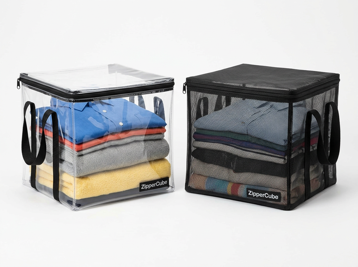 ZipperCube™ Heavy‑Duty 14" Storage Cube — Clear PVC or Mesh, USA‑Made