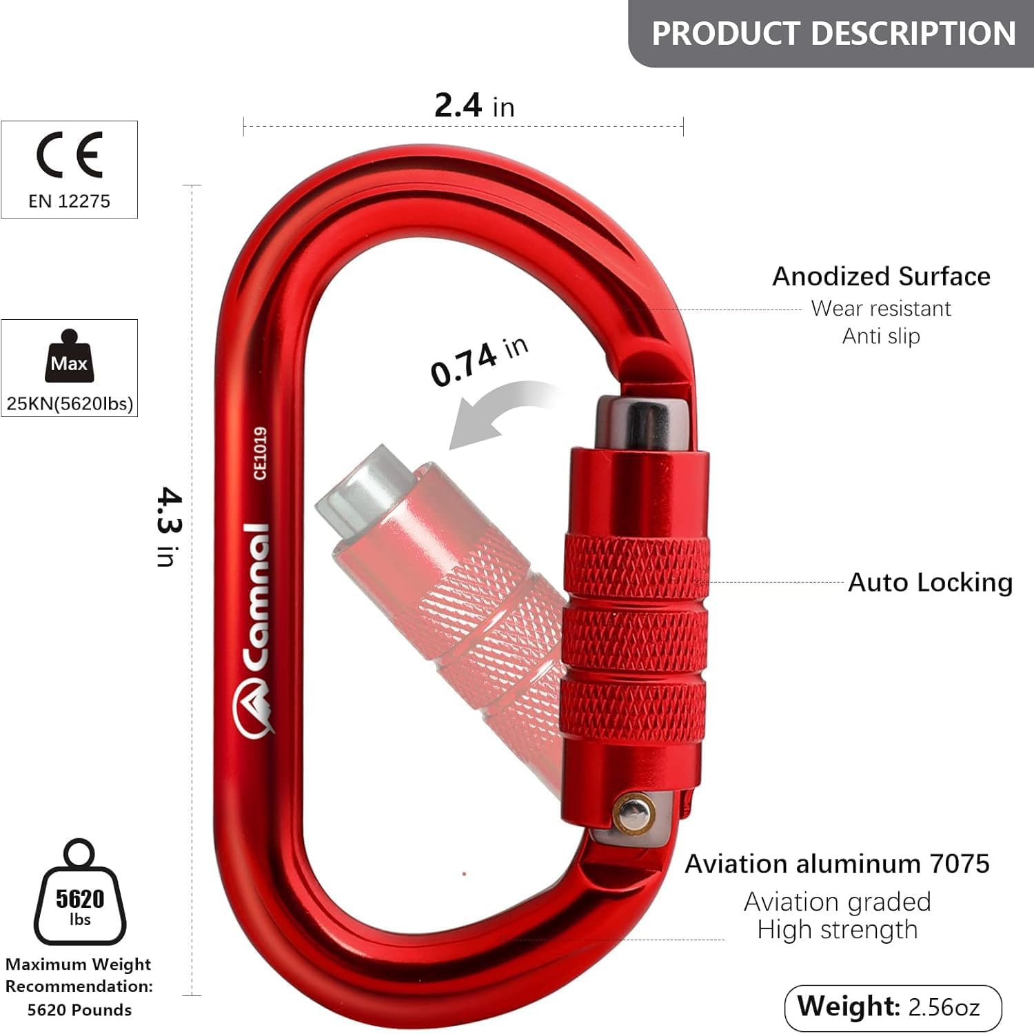 Heavy Duty Carabiner, 25kn(About 5620 lbs) Oval Carabiner Clip O-Shape Rock Climbing Carabiner Lightweight Caribeener for Climbing